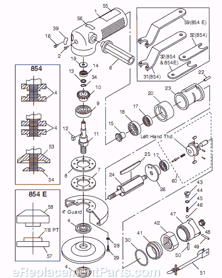 Page A Diagram and Parts List for CP854E T023187 Chicago Pneumatic Angle Grinder